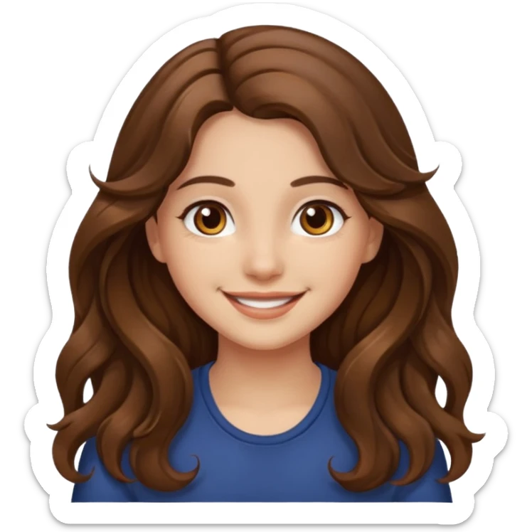 EMOJI IOS SOLO CARA NIÑA PELO LARGO, ONFULADO, MARRON, Y OJOS MARRONES. SONRIENDO, SIN CUELLO Y FONDO TRANSPARENTE sticker