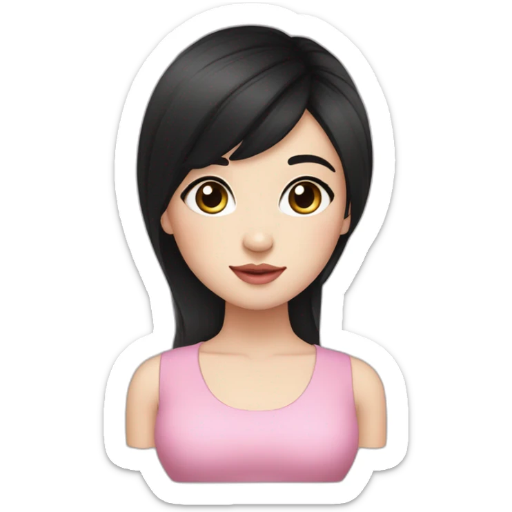 Beautiful young woman,Black hair,long hair,White skin,oval face,big eyes,Blackeyes,Pink lips,Chinese sticker