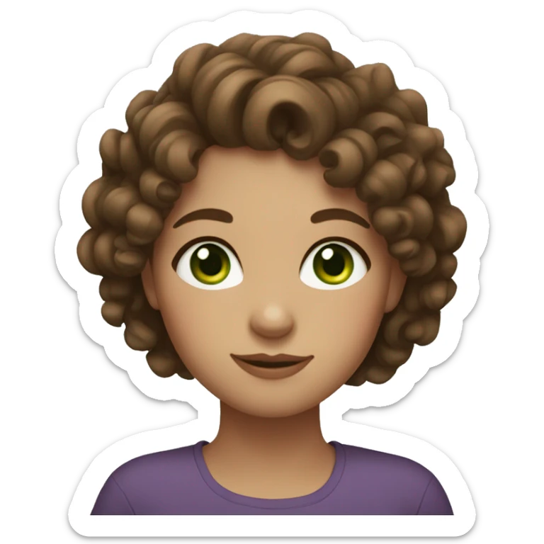 girl with curly brown hair, fair skin, big green eyes sticker
