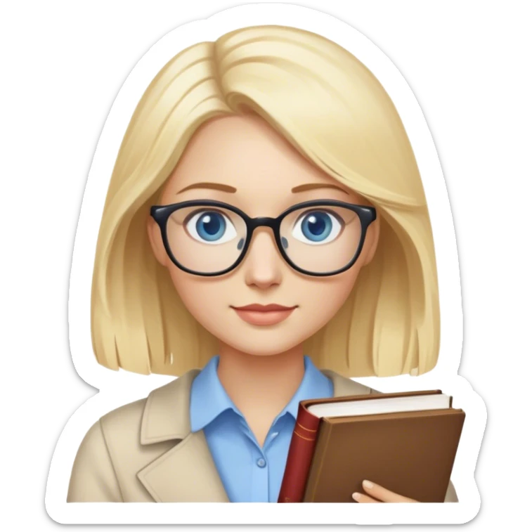 very blonde hair blue eyes teacher female holding books sticker