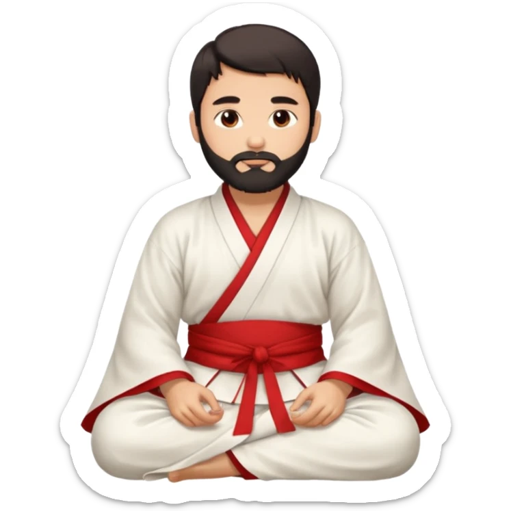 Beautiful man with lightly tan skin and dark beard in white and red Hanfu sitting on the ground sticker