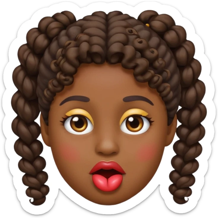emoji sucking its lips in with one eyebrow up and the other one down dark skin and curly hair in one ponytail sticker