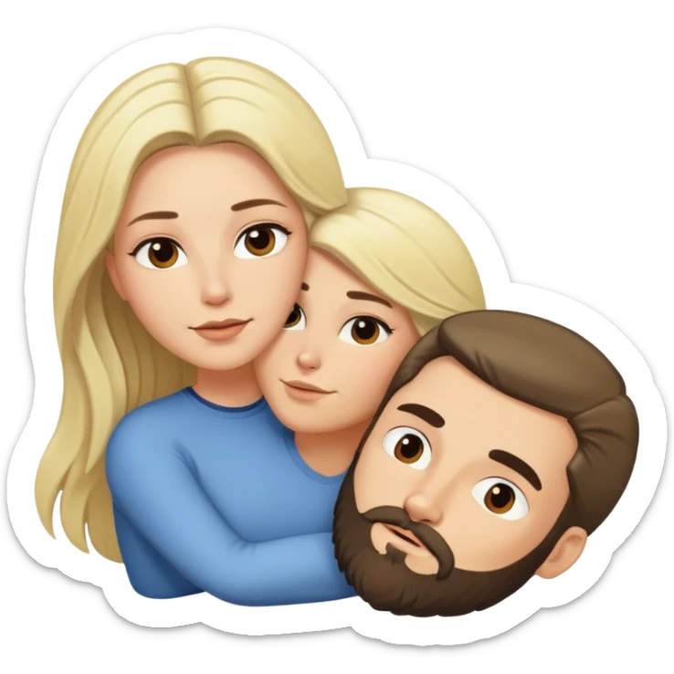 White woman with long dark hair laying on top white blonde hair man with a beard  sticker