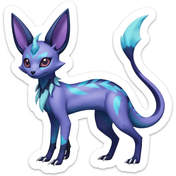Rare epic aesthetic iridescent spooky gloomy colorful Salandit-Glaceon-Espeon-Genet-species-Fakemon-hybrid-creature, with markings, full body sticker