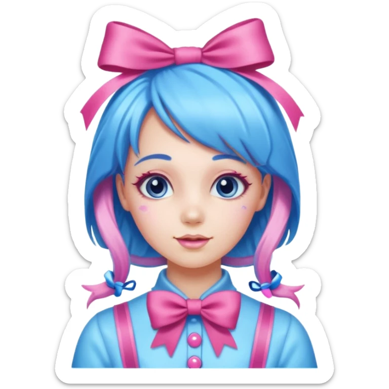 candy girl from candyland long blue pink mixed candy hair with ribbon and  sticker