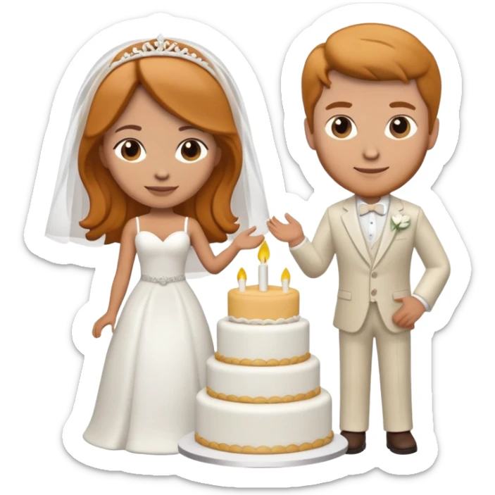 wedding cake toppers with white man with brown hair and white woman with light ginger hair sticker