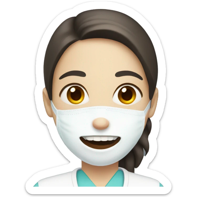 woman dentist with dark brown hair and white skin sticker