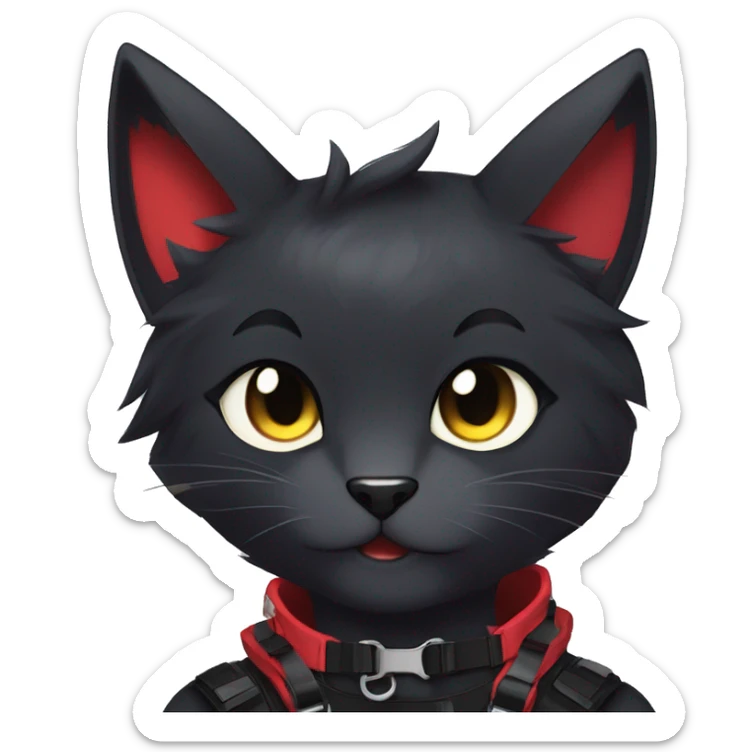 Anthro Edgy Cool Beautiful Black Cat-Fursona-Fakemon with Emo Hair-bangs with Red Streaks Chest Harness sticker