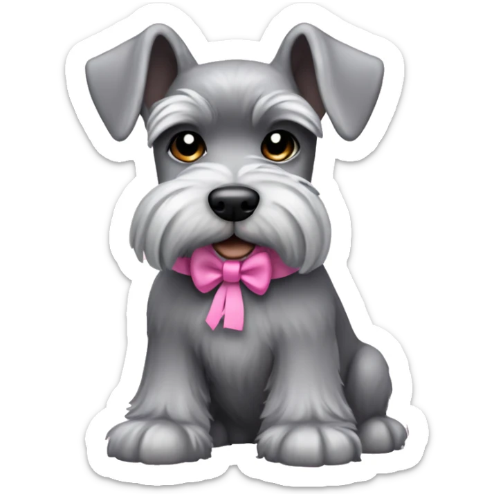 Grey miniature schnauzer dog girl, add a pink bow or something sticker