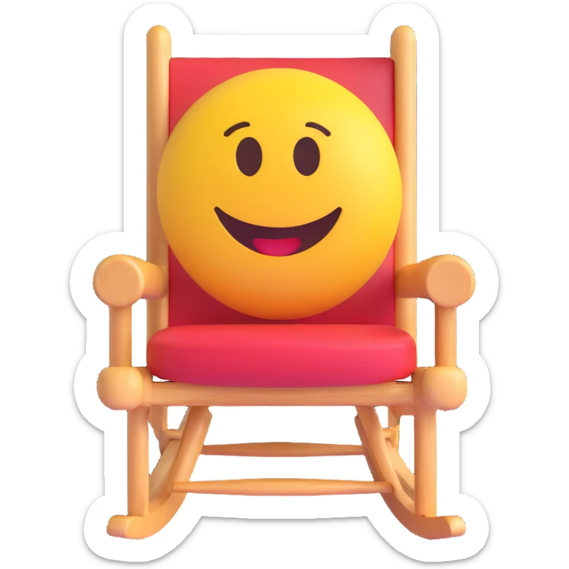 3D smiley emoji, round shape, grandparents in rocking chair, purple and blue color, smiling face sticker