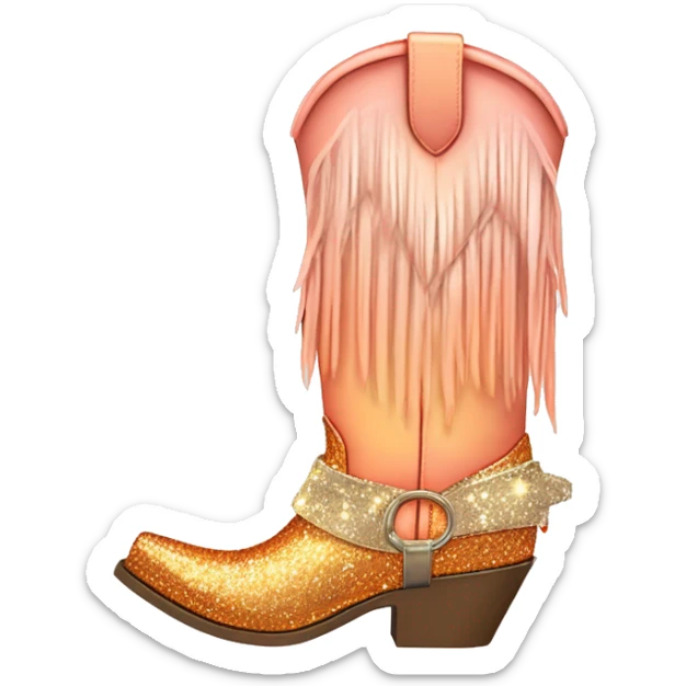 Realistic peach to broze ombre pair of fashion cowgirl boots with sparkly shiny glitter fringe on them. sticker