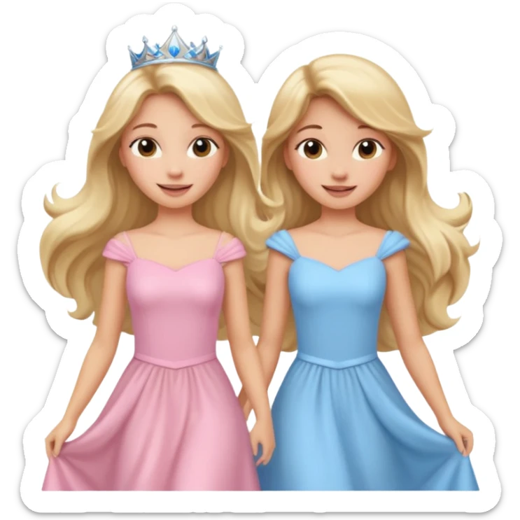 happy princesses blonde girl in light blue dress and long hair brunette girl in light pink dress sticker