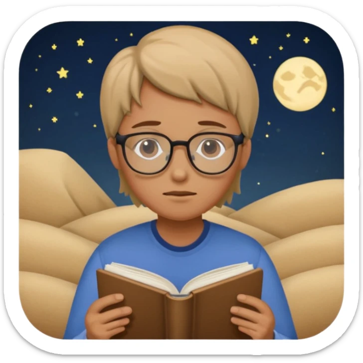 a tired person infront of a book learning in the middle of the night sticker