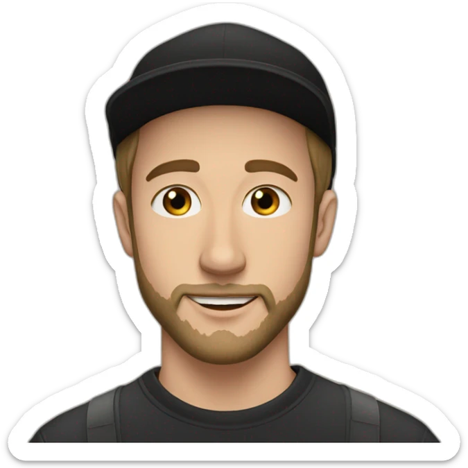 young white man with long hair, a black cap and a black beard. he wears earrings sticker