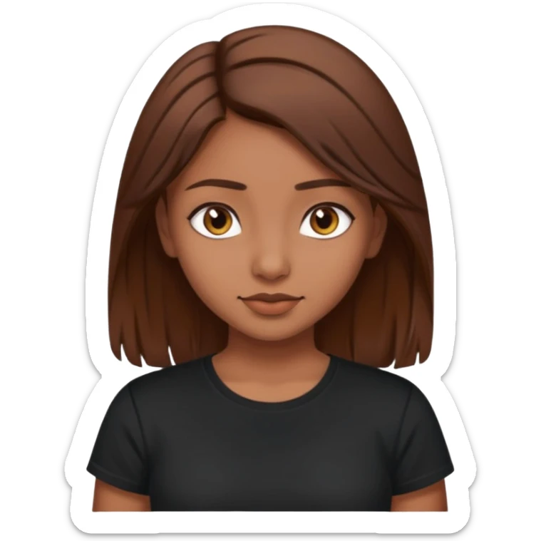 a pretty fair indian bratz girl with brown hair. with a black tshirt sticker