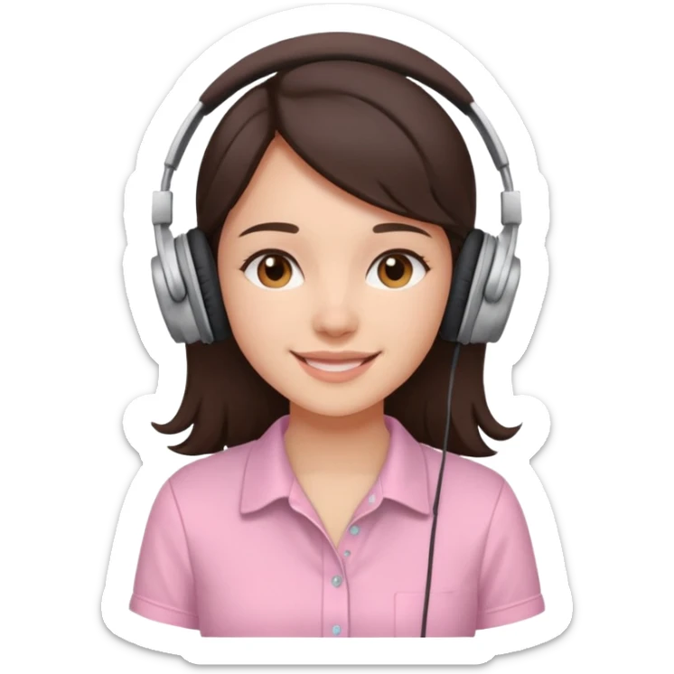 aesthetic brunette girl in light pink shirt with headphones on sticker