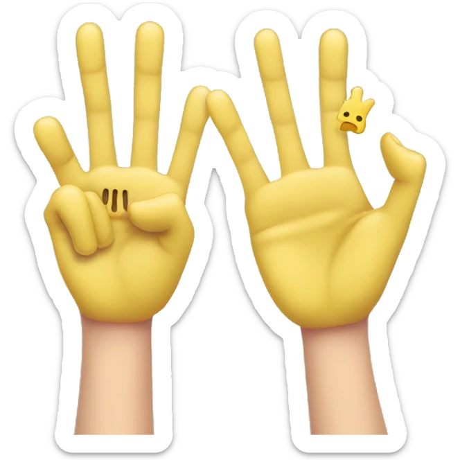 Yellow hand with index and ring finger together tumb finger, middle, pinky finger are closed sticker