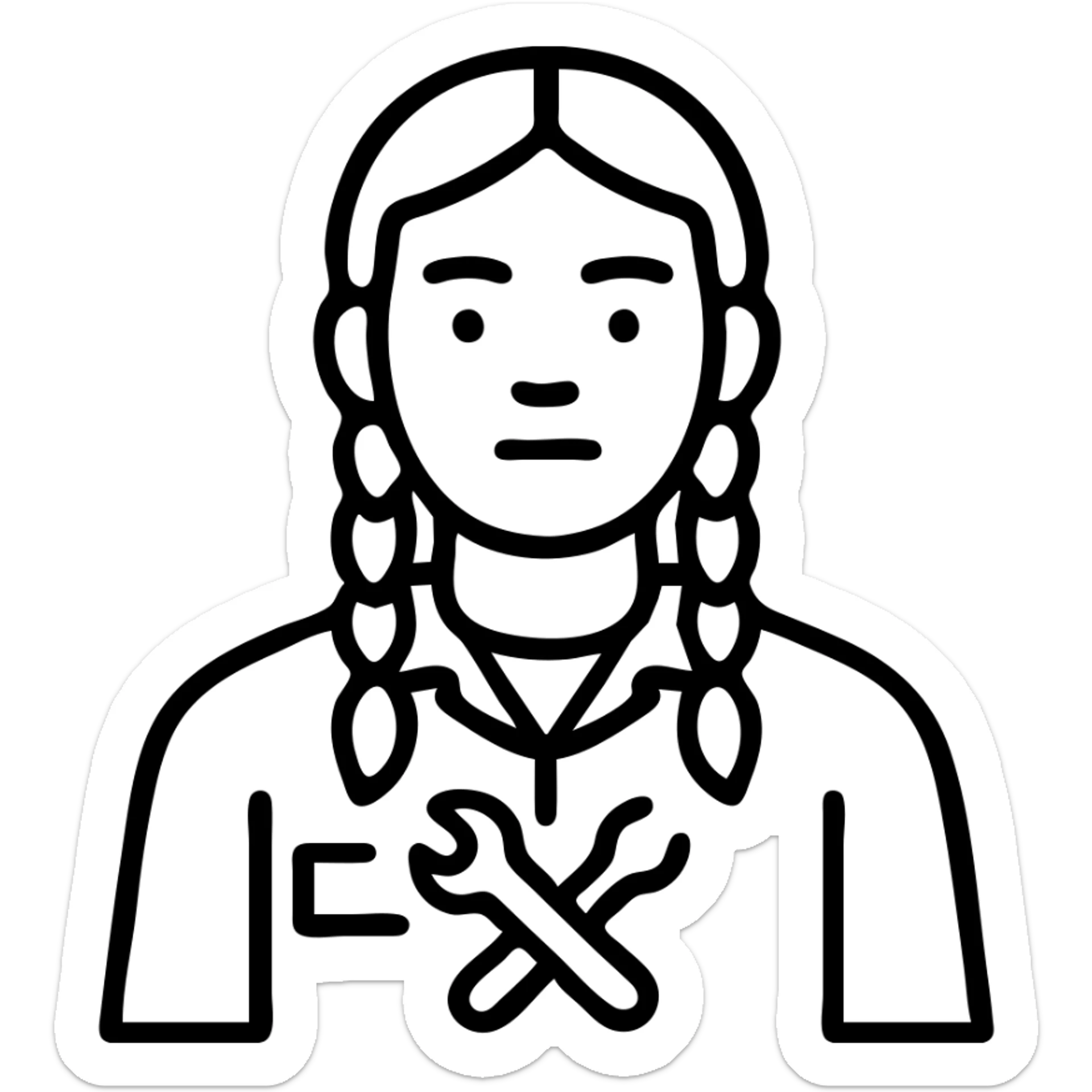 A 40-year-old Latina woman car mechanic with light brown skin, wearing black mechanic uniform, with two braids pulled back from her head sticker