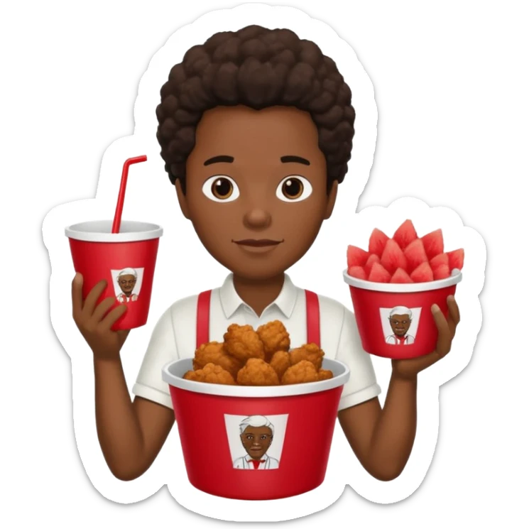 black person holding fried chicken in a KFC bucket and watermelon and cotton sticker
