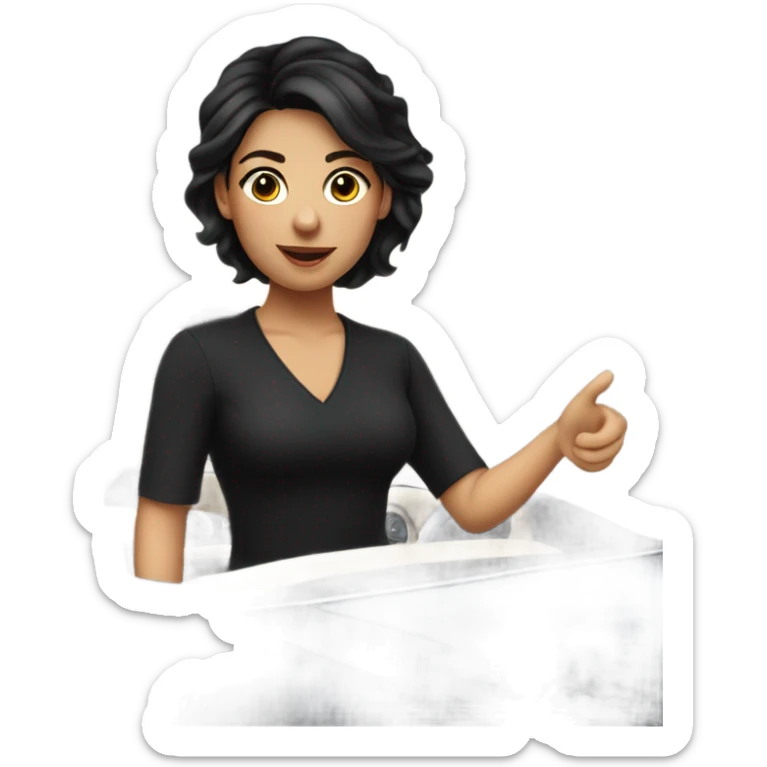 Girl with short dark hair in black V-neck blouse getting into convertible sticker