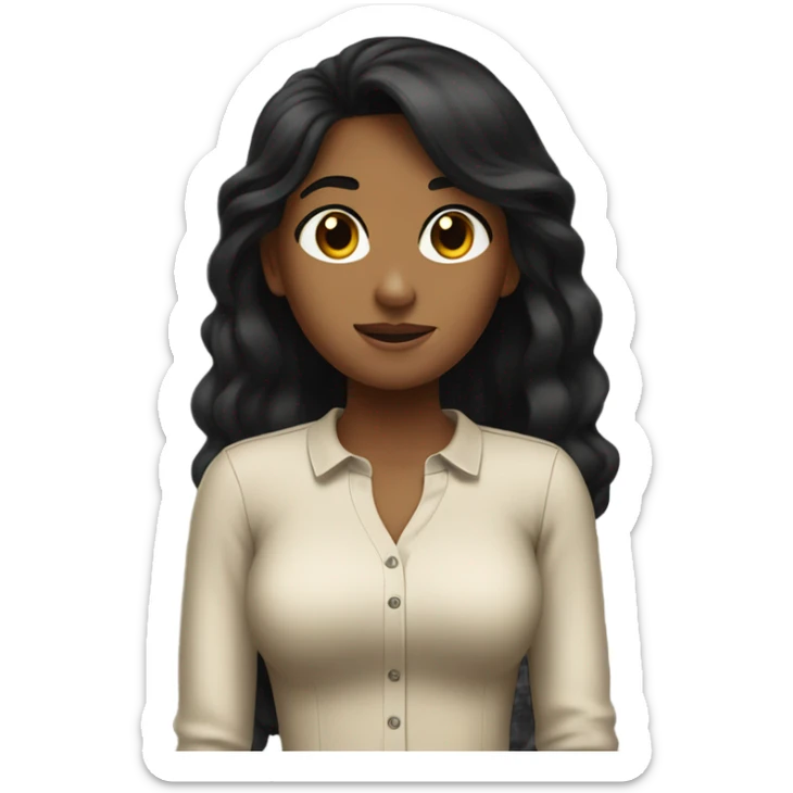 Tan girl with thick black hair asking her father for money sticker