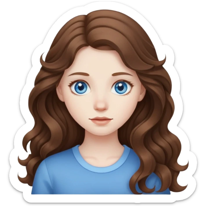 A brown haired girl with blue eyes and pale skin, and wavy long hair sticker