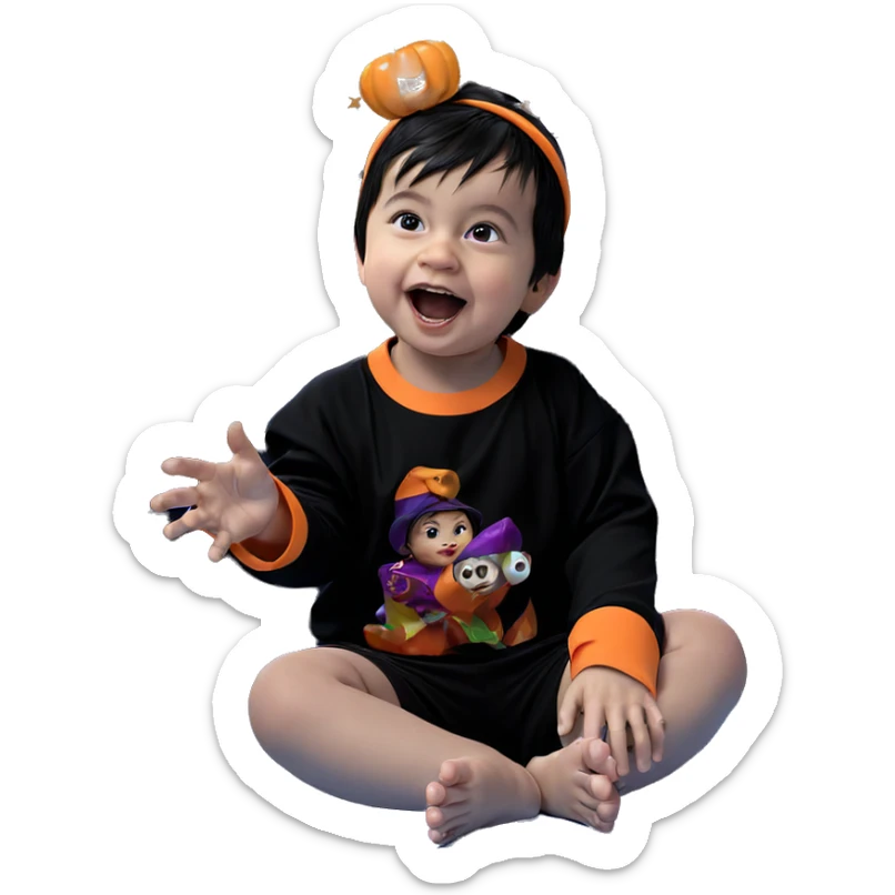 boy in witch hat with candy sticker