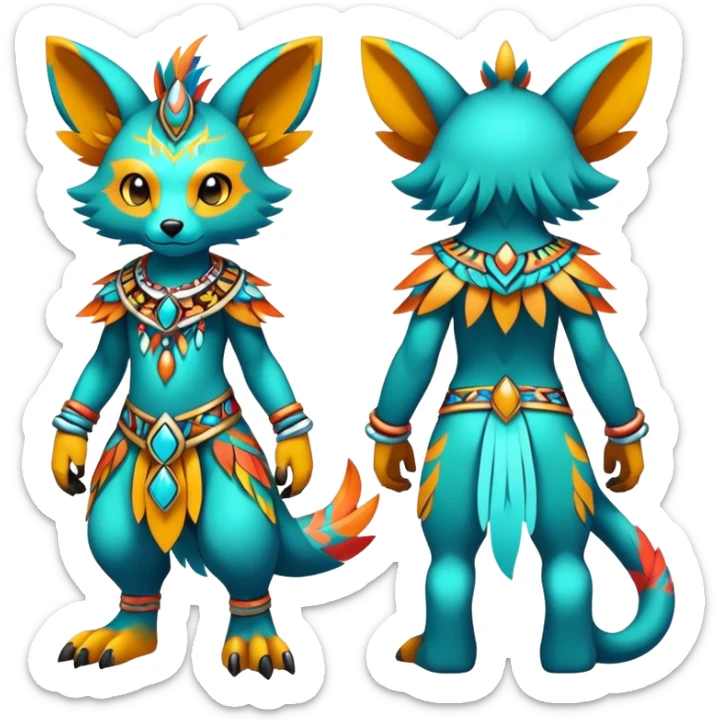 Anthro Sona Cool Edgy Cute Colorful Shy Tribal Shiny Fakemon-Fantasy-Creature Full Body sticker