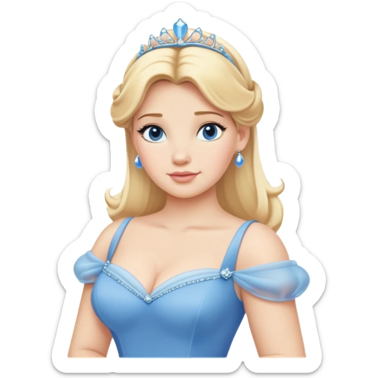 Cinderella from hips up, blue dress, blonde hair, minimal style, larger size sticker
