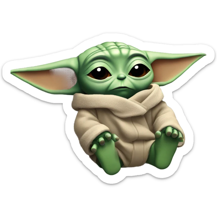 baby yoda is lying in bed with his eyes closed. Around him are flying letters ZZZZ sticker