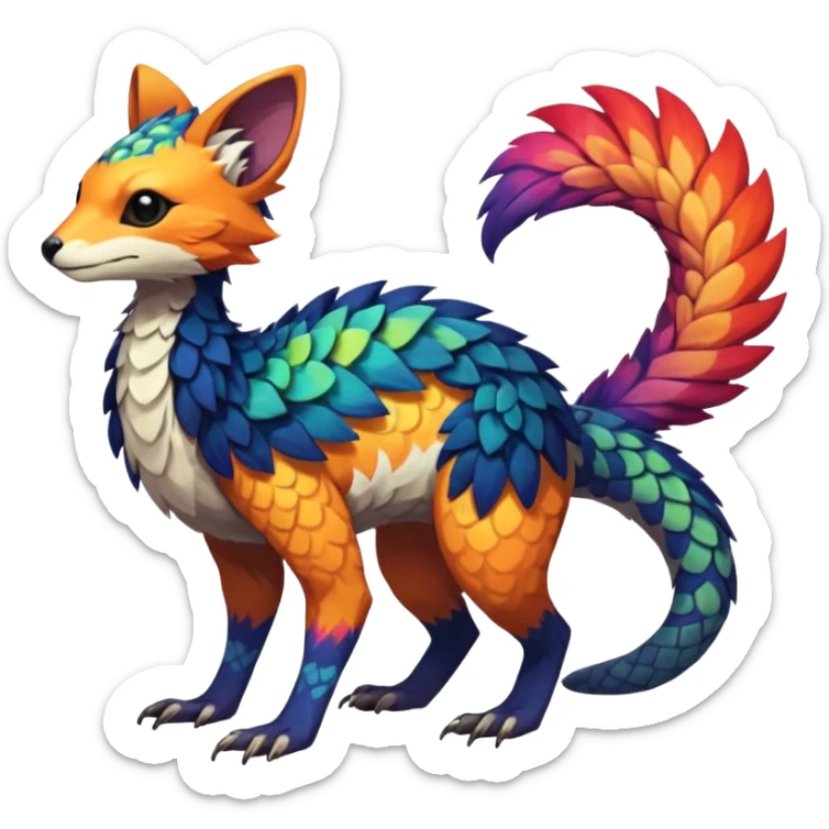  beautiful handsome gorgeous aesthetic colorful vibrant Vernid-Trico-species-Fakemon-creature by LiLaiRa, 4 legs, 1 tail, random markings, (full body) sticker