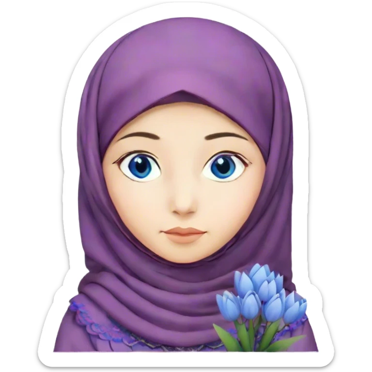 Turkish beautiful finish Konya girl blue eyes with hijab and hyacinth flower dress sticker