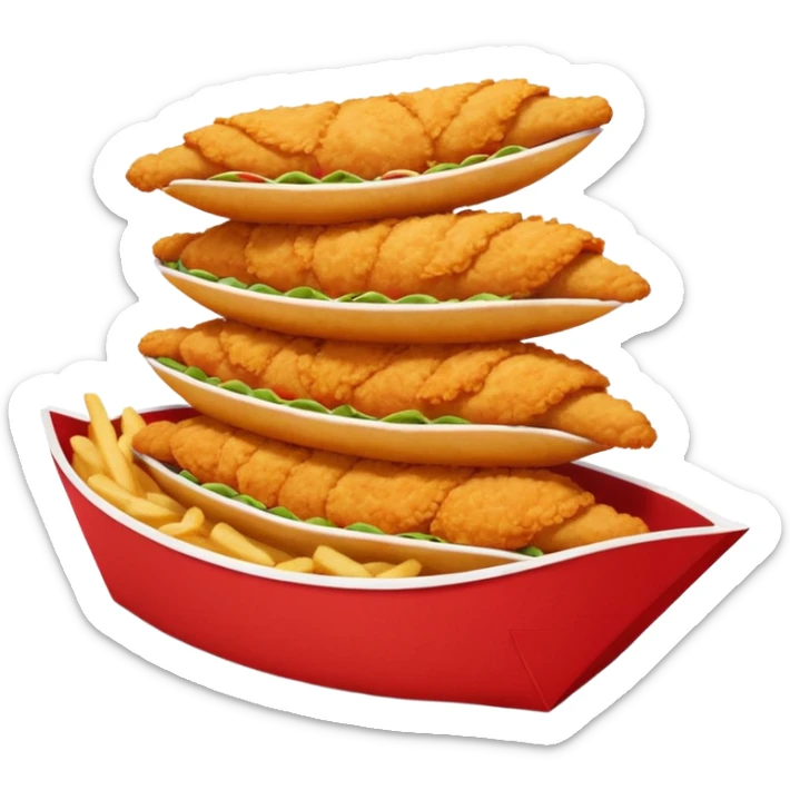 5 breaded chicken tenders stacked on top of each other in a red paper food boat  sticker