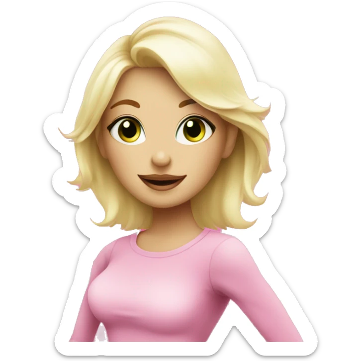 cute platinum blonde with green eyes surrounded by pink shopping bags sticker