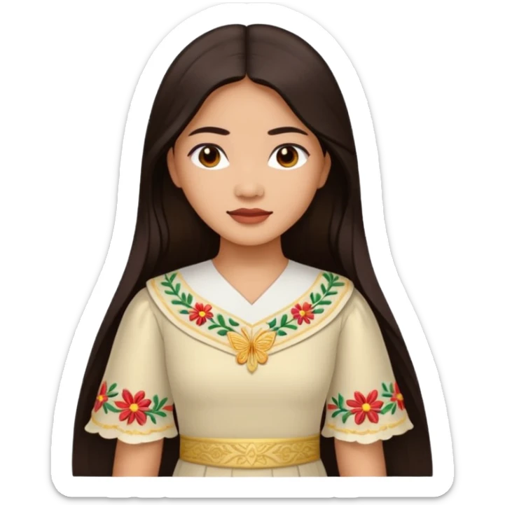 Filipino woman with long dark hair parted in the middle wearing a traditional filipiniana sticker