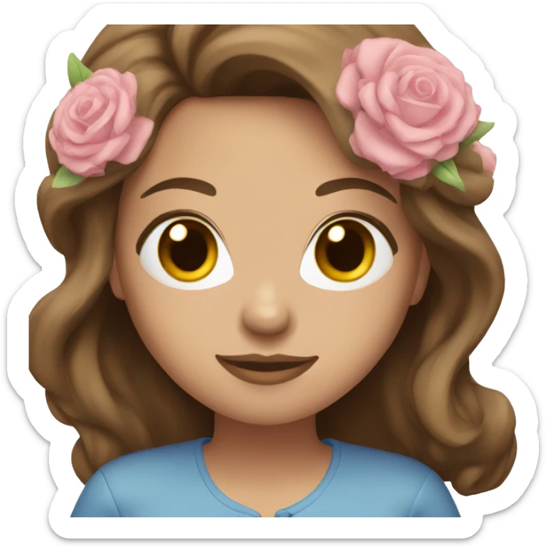 Woman brown hair blue eyes with pink bouquet  sticker