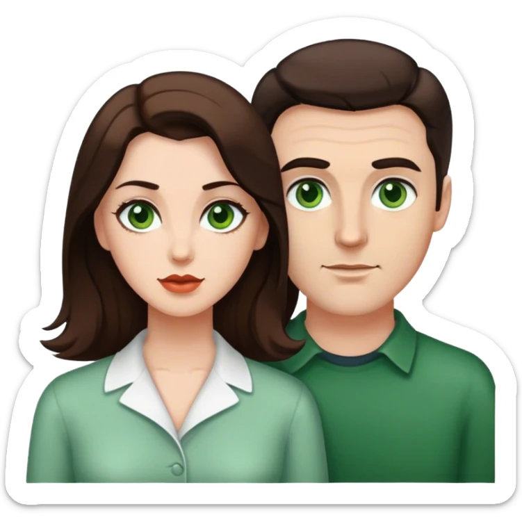couple White man brown eyes and 50's short dark BROWN hair and white woman with long brown hair and green eyes sticker