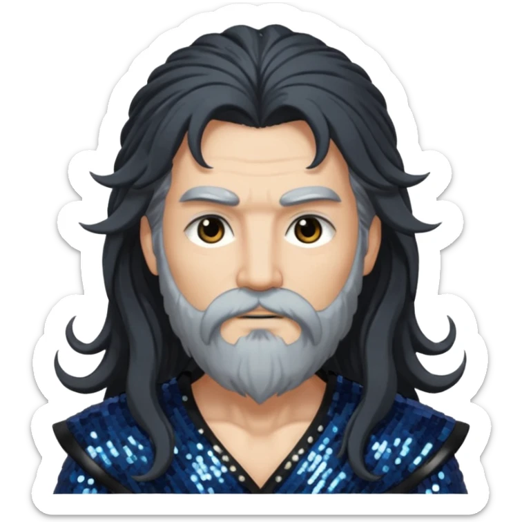 Boreas, God of North Wind from Gods and Goddesses with long black shaggy hair, dark gray sequin outfit sticker