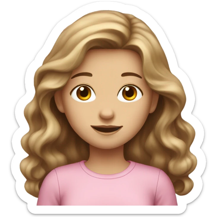 Brown long wavy hair pretty white skin pink shirt girl  sticker