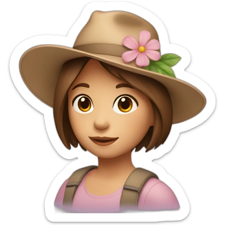 Girl with brown straight hair wearing a hat and a flower in her hand sticker