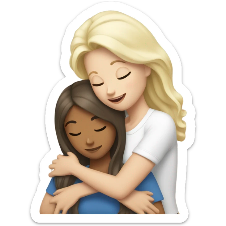 The white blonde woman hugs the white brown haired girl sticker