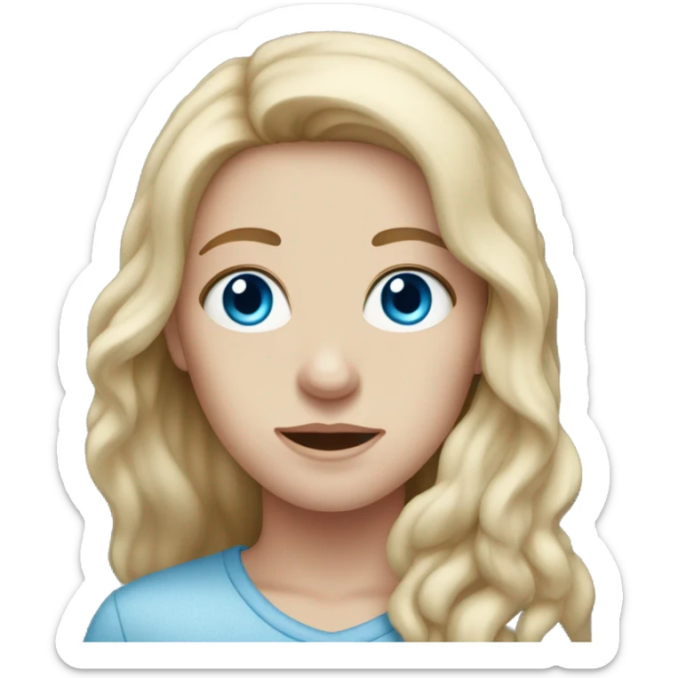 person with long brown hair, blue eyes, freckles, and pale skin sticker