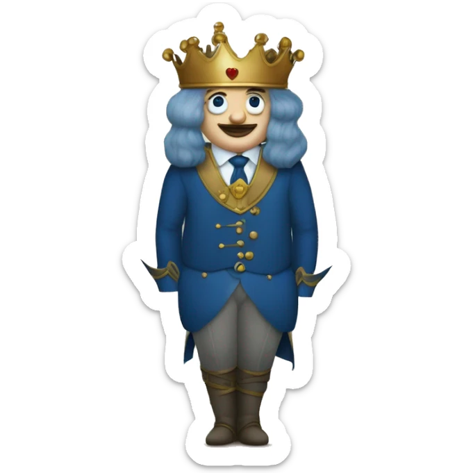 Le roi Baudouin, vêtu d'un masque de fer sur la tête et d’un costume sombre et d'une cravate bleue, se tient droit, la main droite levée.Sa main gauche repose sur son cœur sticker