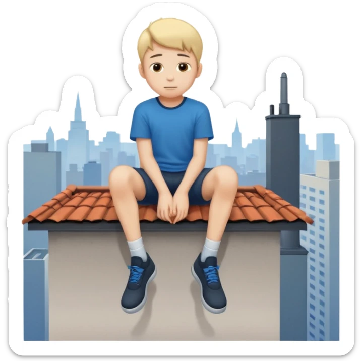 Ragazzo seduto su un tetto di un palazzo, con le gambe a penzoloni sul vuoto sticker