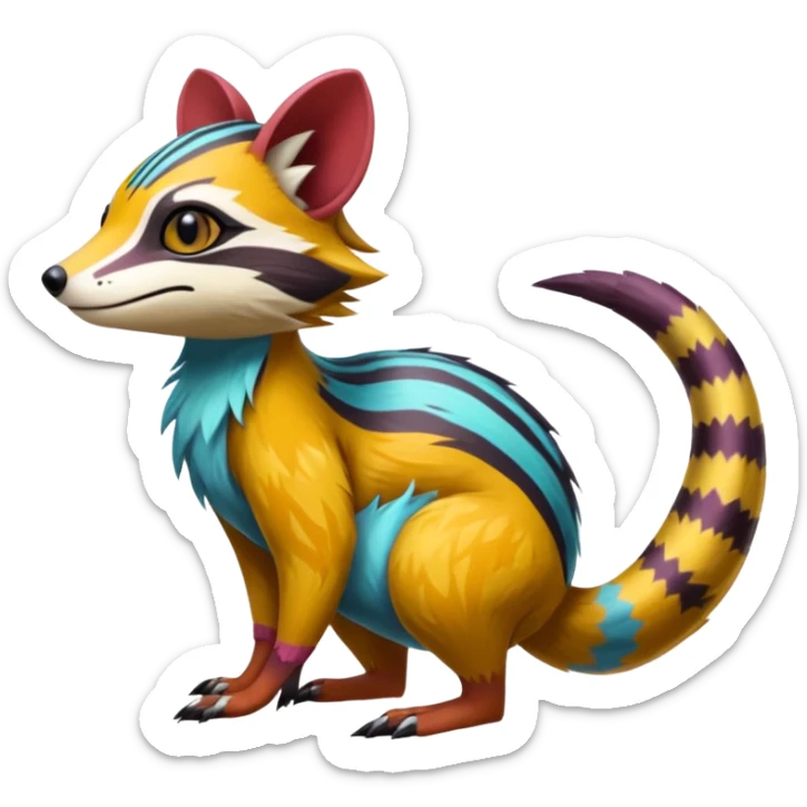 Colorful Numbat-Sergal-Civet-Tamarin-Cacomistl-Genet-Pokémon-Digimon-Fakémon-fusion-hybrid-creature sticker