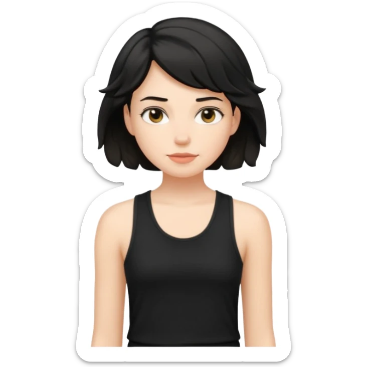 a white woman with short tomboy wavy black hair wearing men's black tank top sticker