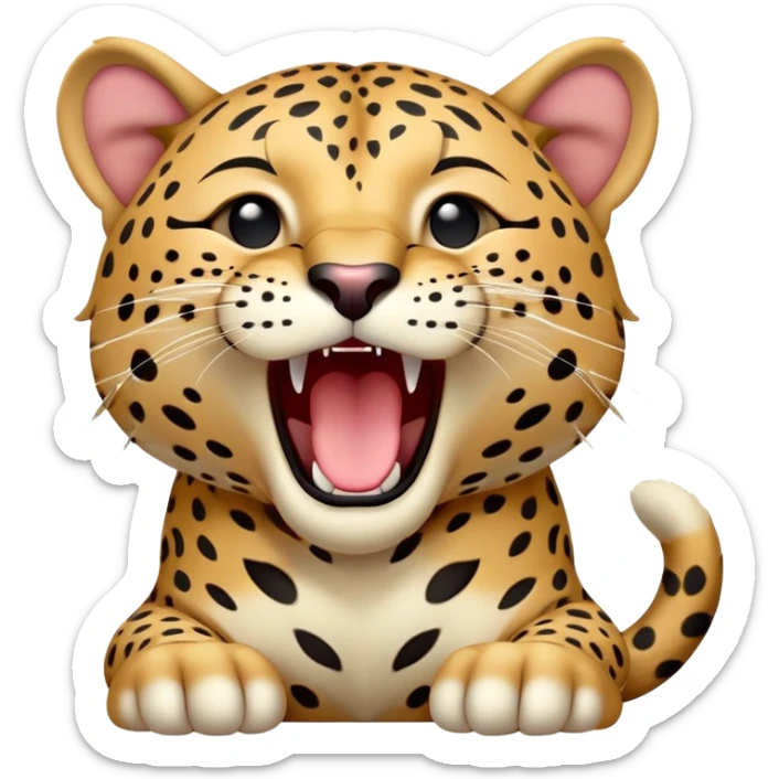 cinematic-realistic-yawning-young cute jaguar-portrait-emoji,-head-tilted-slightly-with-a-dramatic,-wide-open-yawn,-showcasing-a-lithe,-graceful-build-with-distinctive-rosette-patterns-and-sleepy,-half-closed-eyes,-simplified-yet-irresistibly-adorable, realistic sticker