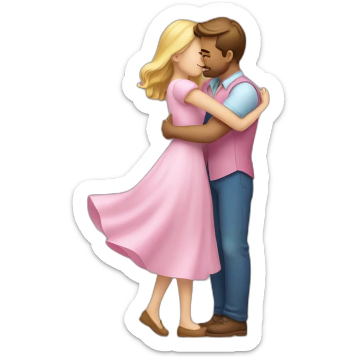 a guy in a blue shirt hugs a white girl in a pink dress sticker