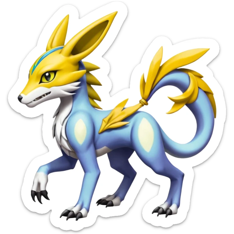 Colorful Meloetta-Bolthund-Renamon-Wargreymon-Sergal-Pokémon-Digimon-Fakémon-fusion-hybrid-creature sticker