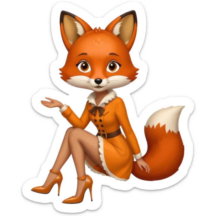 Pretty girl with caramel skin and freckles. Dressed as a fox wearing heels sticker